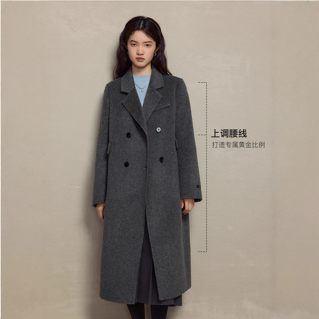 双排扣小个子正肩全羊毛双面呢大衣女装2025冬季新款毛呢西装外套