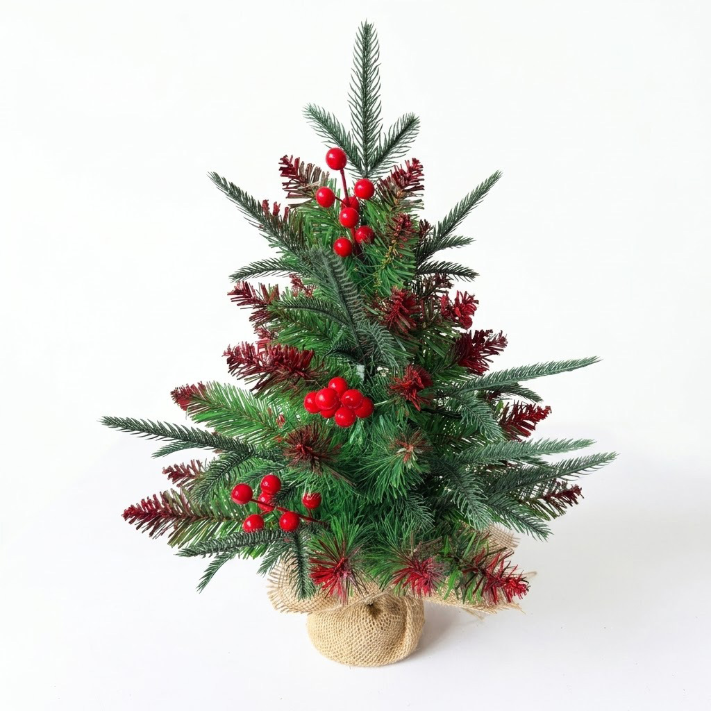 Amazon mezcla de árbol de Navidad mezclado aguja de pino 45 / 60CM árbol de Navidad más fruta roja decoración de Navidad