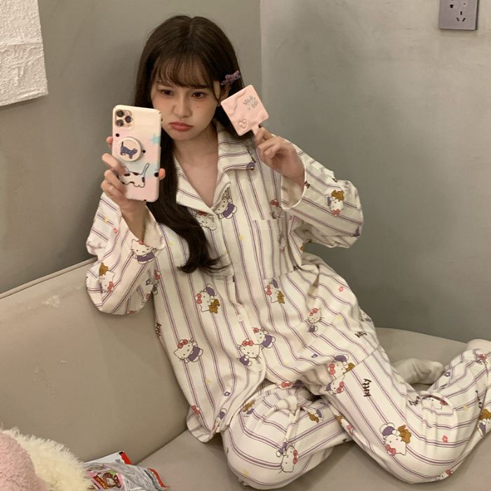 Al por mayor transfronterizo otoño nuevo cardigán pijama de mujer pull-frame algodón pantalones de manga larga con solapa set de ropa casera casual