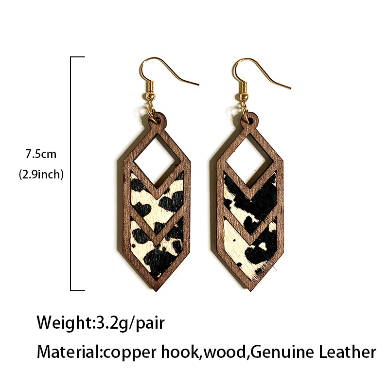 12g Weight Drop Earrings Classification 1 Pair Retro Cow Pattern Rhombus Pu Leather Drop Earrings