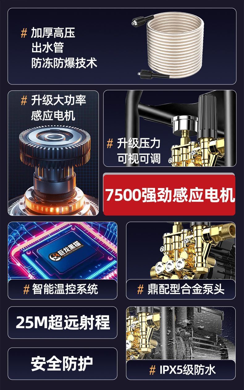 [Giulong Black Cat] Pressure Car Washing Machine 220V Household High-Power Plug-In Automatic Car Washing Machine