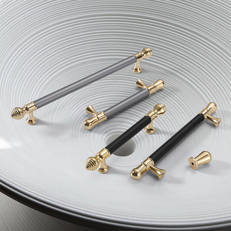 Modern minimalist Nordic wardrobe door gold black drawer pulls black extended American zinc alloy cabinet handles