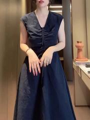 无袖亚麻连衣裙大码女装亚麻胖MM梨型身材显瘦裙子26236