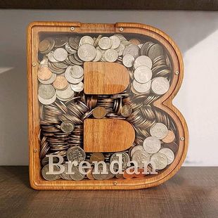 Trendy Wooden English Alphabet Piggy Bank Money Box Cartoon Transparent Gift for New Year's Money