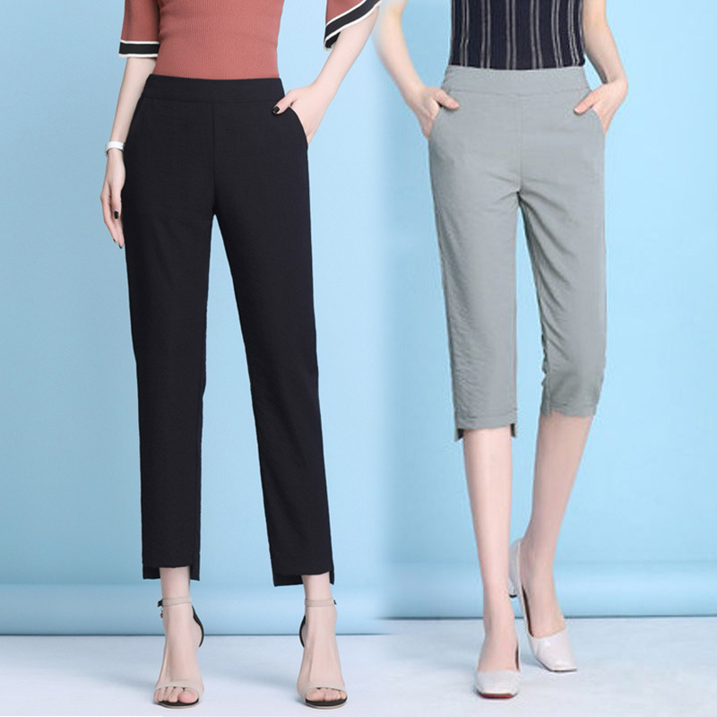 TikTok Explosive Cropped/Cropped Pants Ice Silk Cotton Linen Casual Shorts Women's Summer Loose Harem Pants Thin