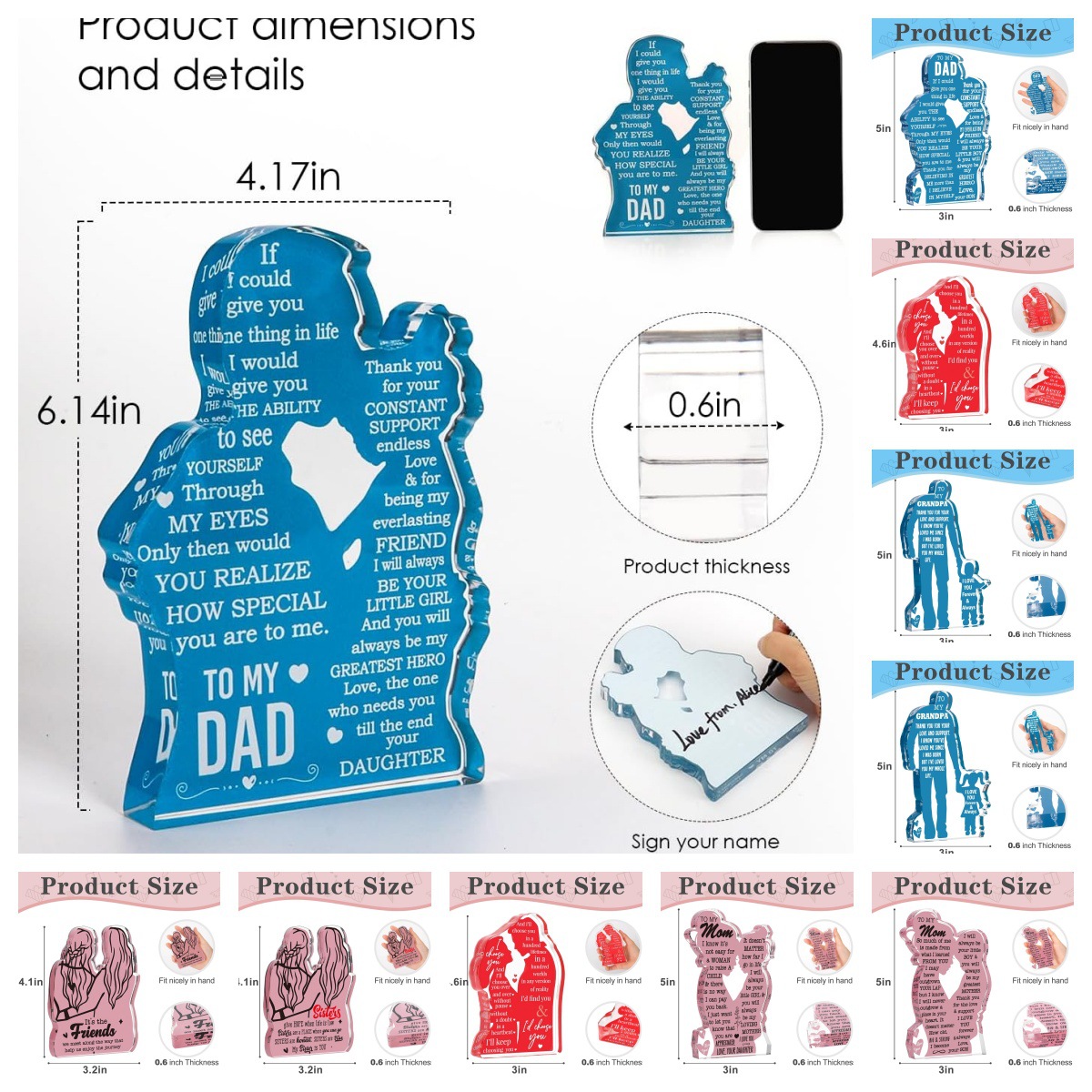 跨境新品异形亚克力摆件桌面装饰女儿圣诞给妈妈摆台牌匾高透明