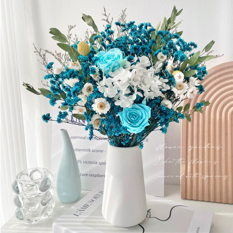 Flor inmortal rosa eucalyptus ramo de flores secas flores verdaderas estrellas hortenida sala de estar decoración del hogar de alta calidad