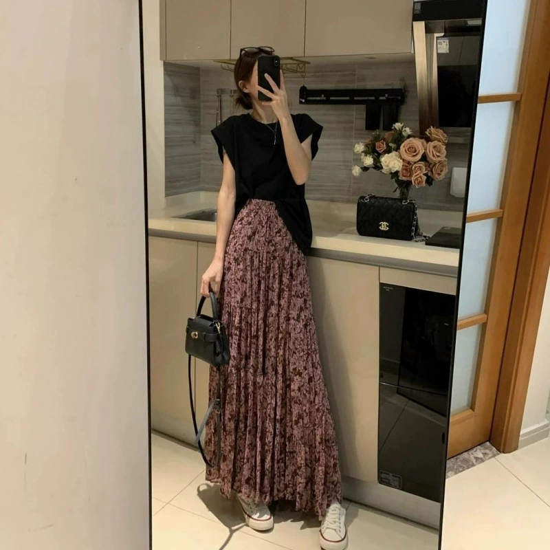 2025 новый летний стиль: облегающая длинная юбка с высокой талией для женщин, юбка с цветочным принтом для женщин больших размеров, закрывающая бедра