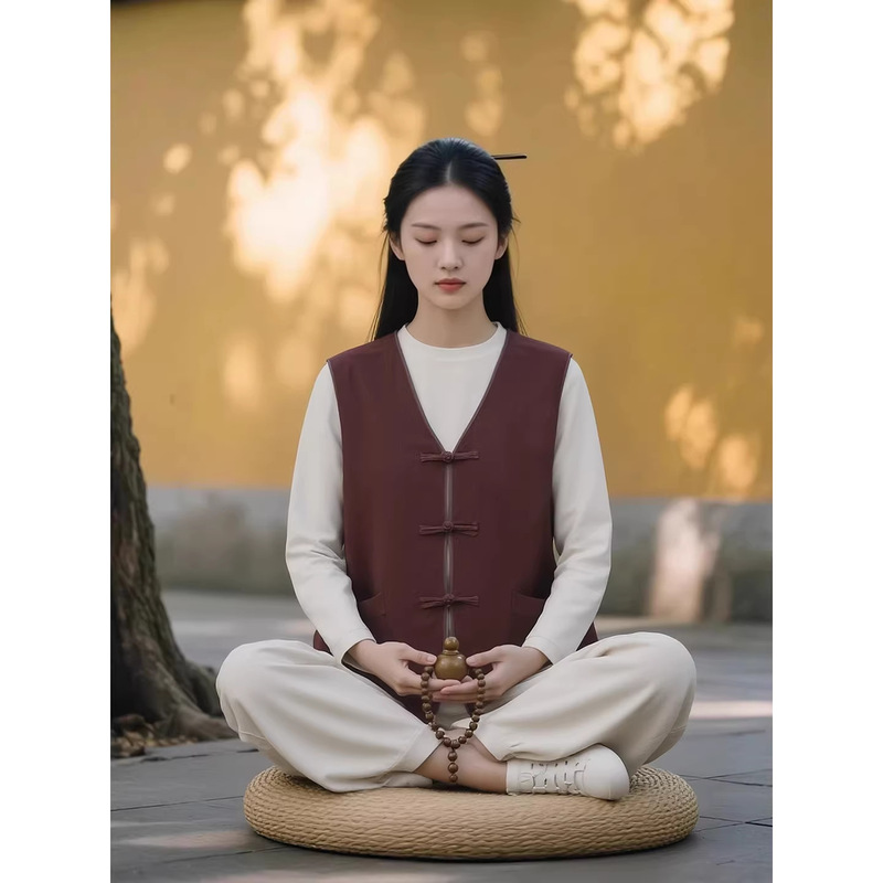 Temple Volunteer Vest, Layperson Cotton and Linen Vest, Chinese-Style Tang Suit with Buttoned Waistcoat, Meditation Vest, Volunteer Work Uniform Temple Volunteer Vest, Layperson Cotton and Linen Vest, Chinese-Style Tang Suit with Buttoned Waistcoat, Meditation Vest, Volunteer Work Uniform