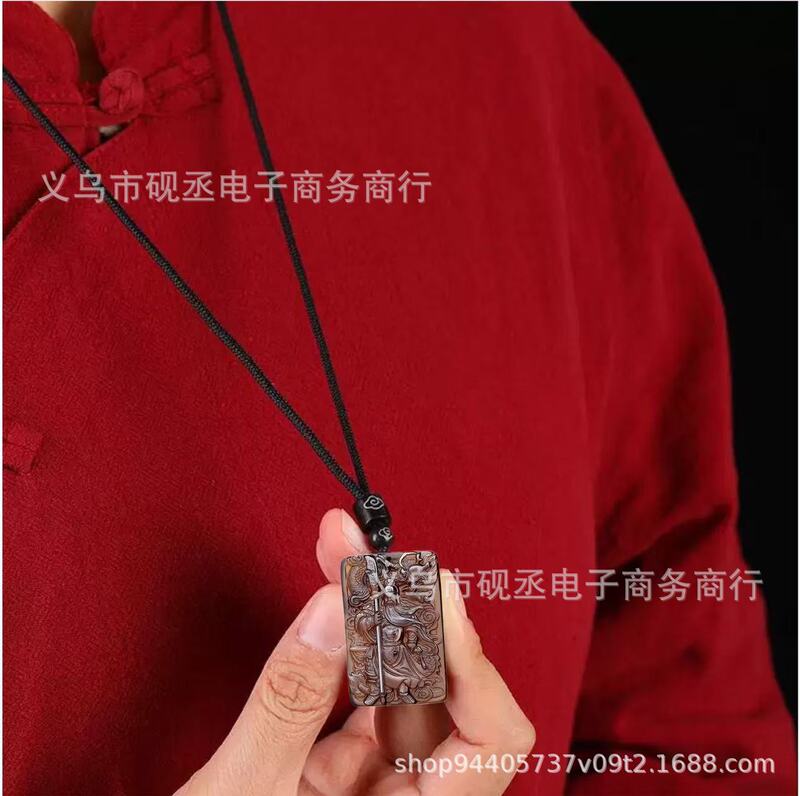 关公吊坠男款霸气仿黑曜石项链个性武财神情侣饰品关羽吊坠批发|undefined