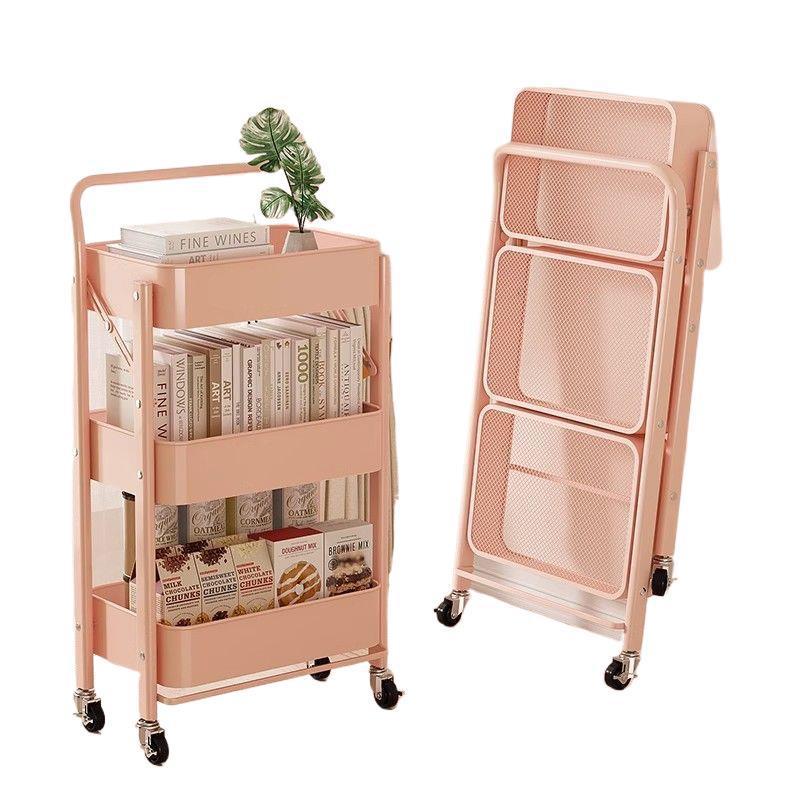 Estante de almacenamiento de carro móvil Estante de almacenamiento de bocadillos de cocina plegable multicapa de piso Estante de instalación gratuito