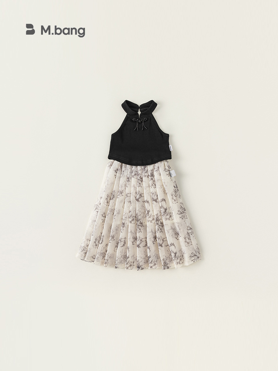 Yubao ropa infantil de niñas impresión de tinta de estilo chino antiguo conjunto de ropa de verano de dos piezas
