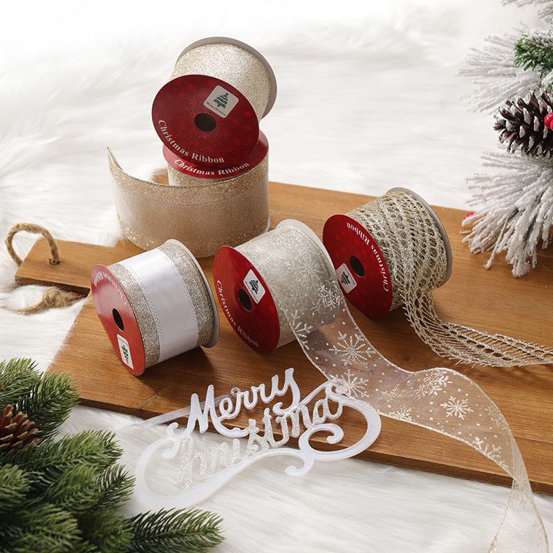 Nueva cinta de Navidad, malla transparente, copo de nieve, decoración de árbol de Navidad, cinta, decoración de Navidad