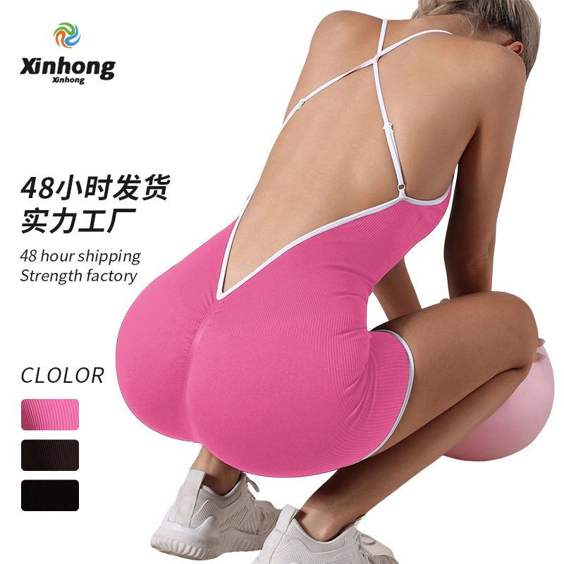 Amazon transfronterizo Europa y América espalda cruzada yoga pantalonés de acondicionamiento físico femenino hermosa espalda apertada camiseta deportiva