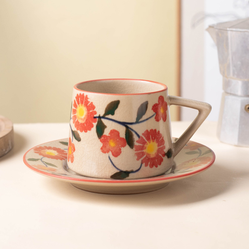 Juego de cerámica creativo para latte art, taza para oficina, té de la tarde, taza de café de cerámica rústica con platillo, caja de regalo