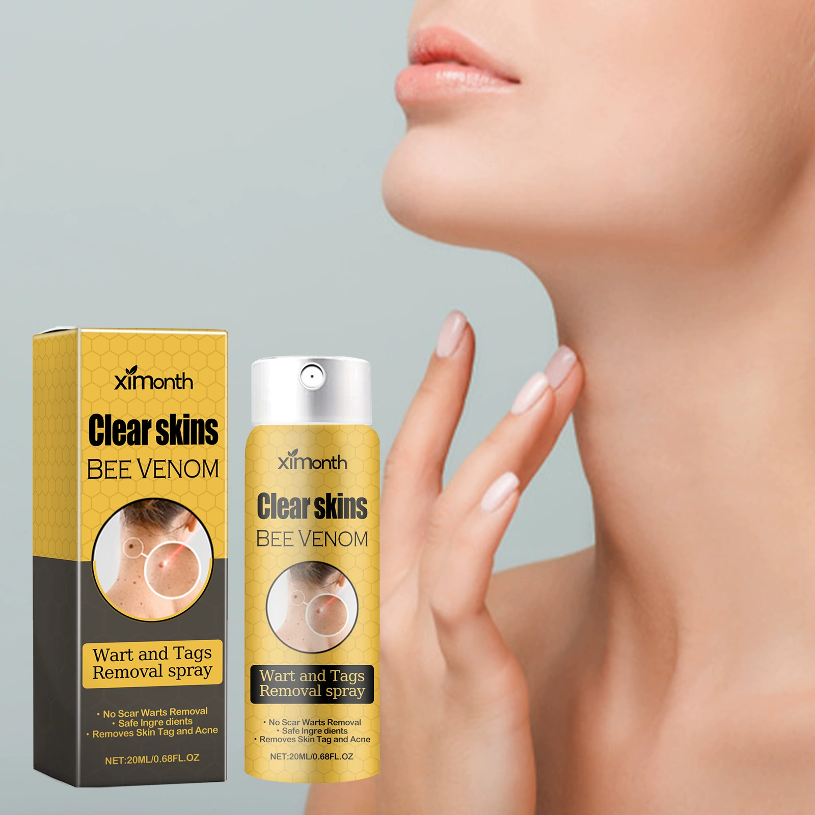 Ximonth Пчелиный яд кожи бородавки Уход спрей для очищения кожи тела Спрей для восстановления гладкой кожи
