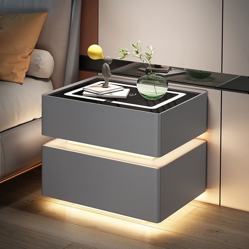 Mesa de cama crema inteligente dormitorio madera maciza carga inalámbrica ligera de lujo alta mesa de cama de tabla de roca flotante mesa de cabecera