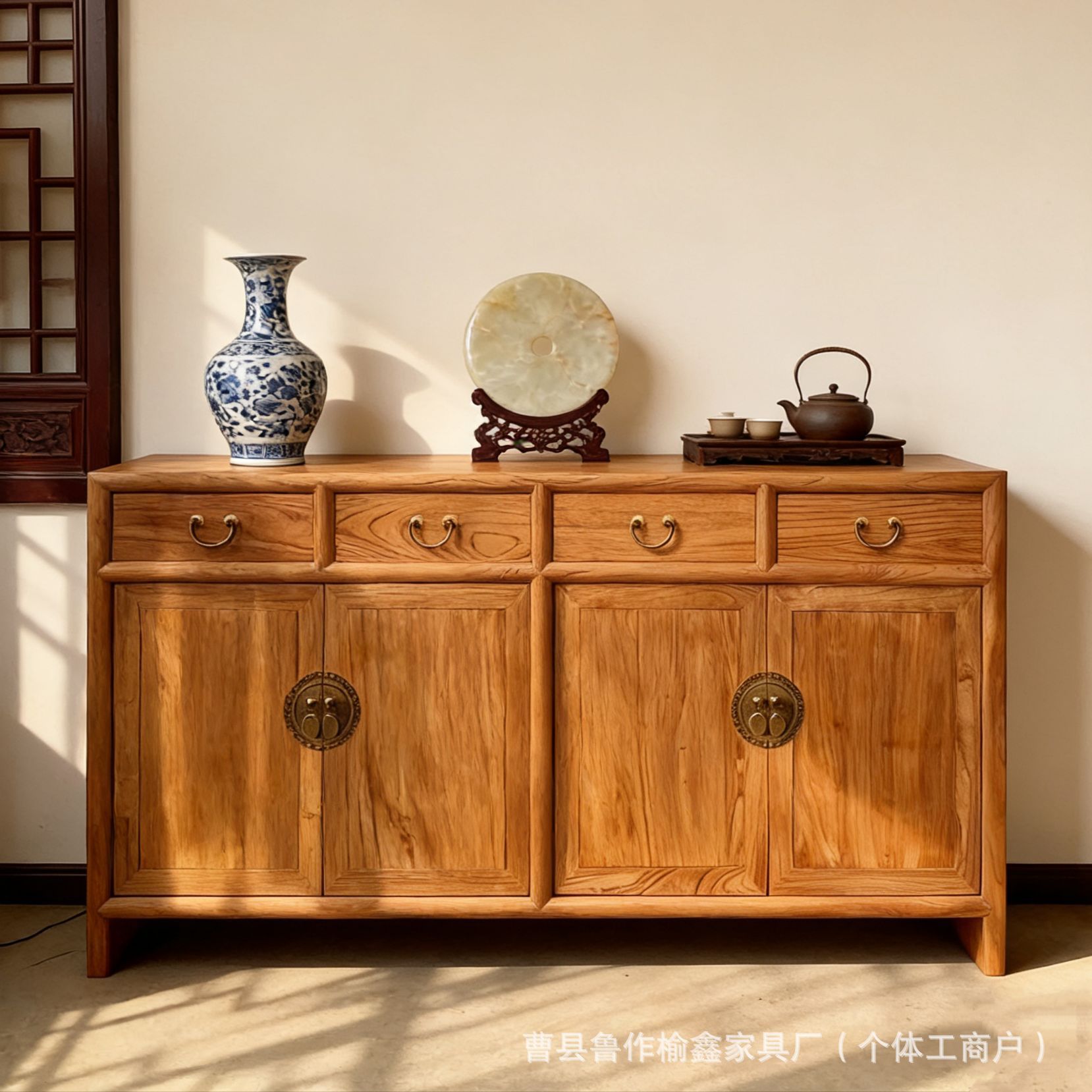 Retro Sideboard Integrated Against the Wall, Custom-Made Solid Wood Weathered Entryway Cabinet, Shoe Cabinet, Living Room and Bedroom Storage Cabinet