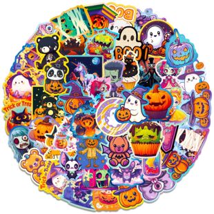 50 Halloween Day Graffiti Stickers Pumpkin Bat Castle Dark Cute Ghost Cartoon Stickers DIY Luggage