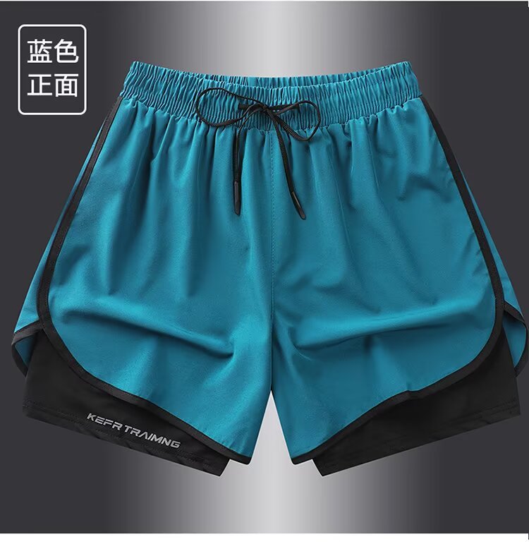 Pantalones cortos deportivos de alta calidad para hombres, dos piezas de hielo secado rápido, forro de hielo, entrenamiento de entrenamiento de ocio, pantalones de baloncesto