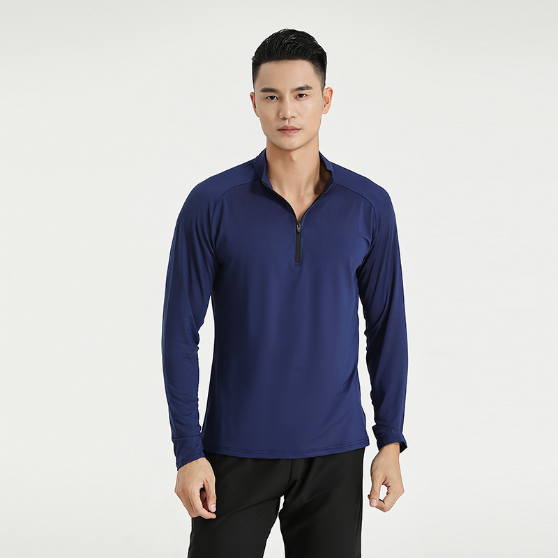 2022 otoño e invierno de secado rápido deportes de manga larga de los hombres media cremallera cuello alto suéter camiseta transpirable entrenamiento de fitness top