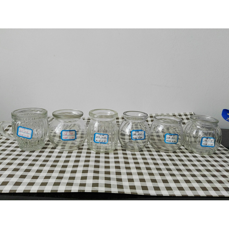 厂家批发玻璃布丁瓶竖纹布丁胖布丁星球布丁南瓜布丁带把布丁杯