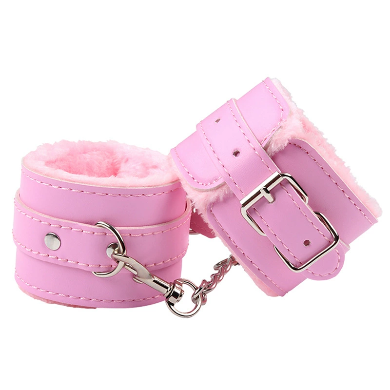 Black plush handcuffs, chain, toy for adults