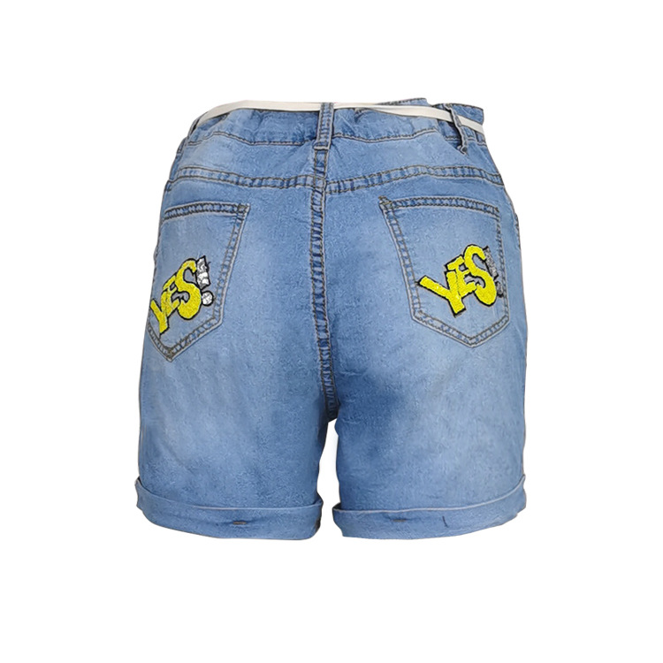 shorts de mezclilla rasgados con estampado de tallas grandes NSWL135263