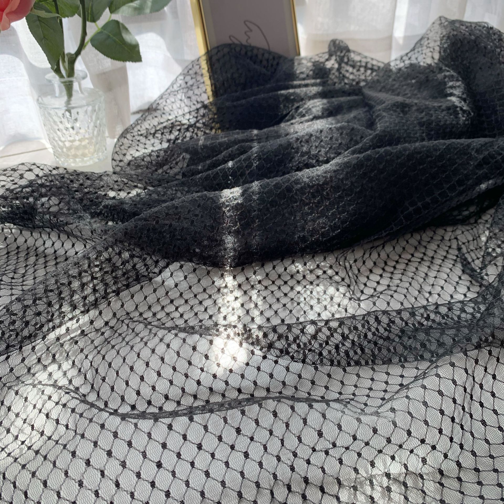 Suministro directo de fábrica de malla de nylon no elástico jacquard malla de diamantes bolsa de ropa para niños tela de base en stock al por mayor
