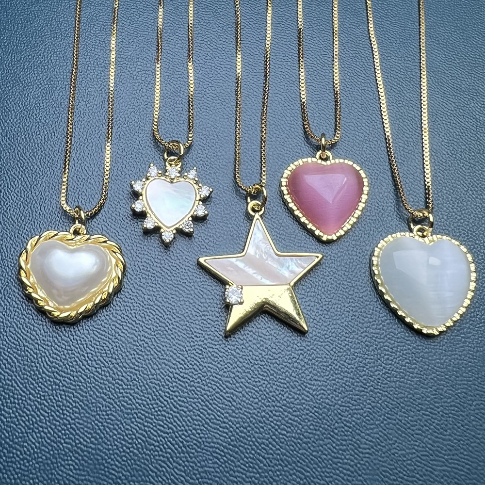 Simple Style Pentagram Heart Shape Copper Plating Inlay Opal Shell Zircon Pendant Necklace 1 Piece