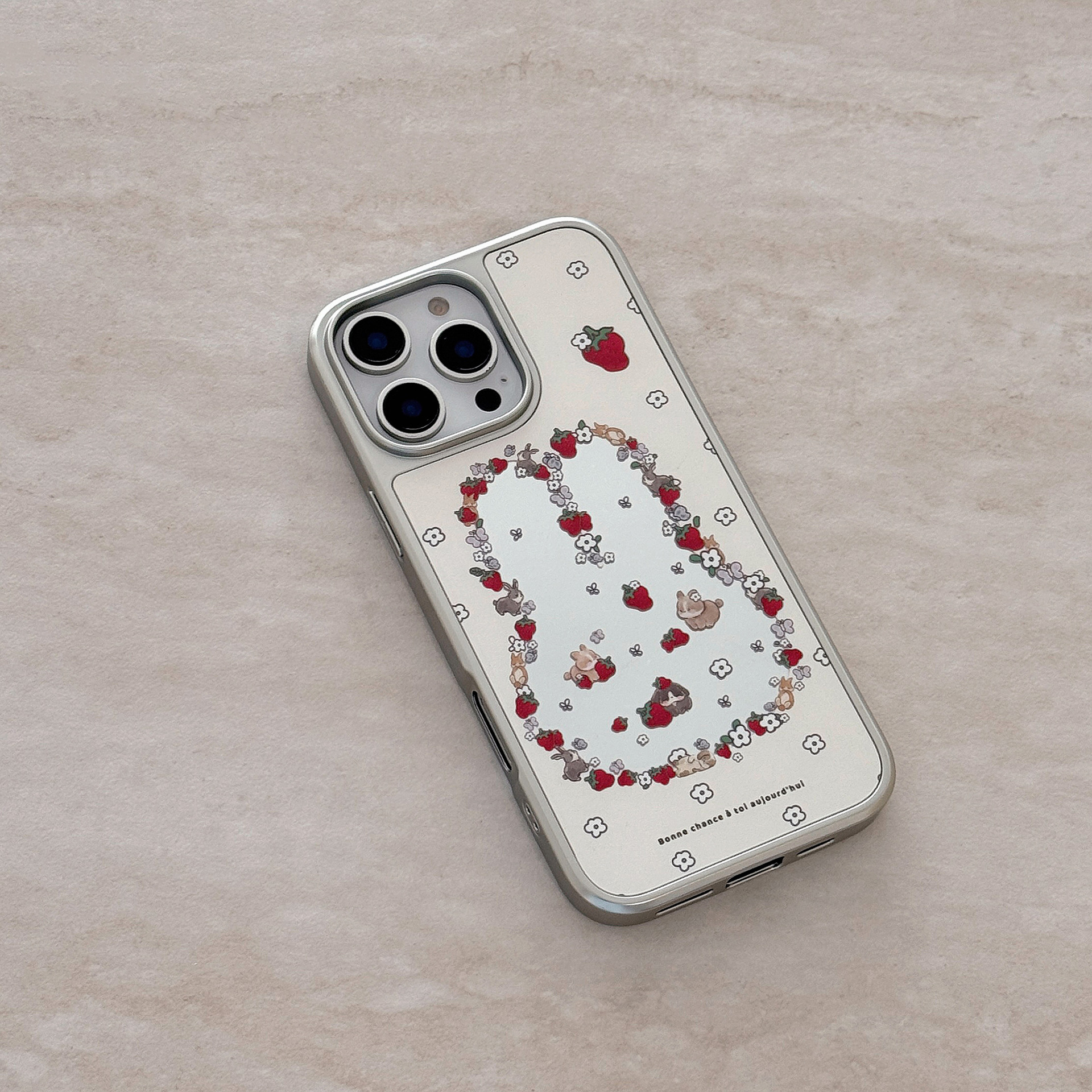 Protective Phone Case With Mirror Plating And Strawberry Design_voghion.com