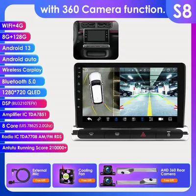 DVD Navigation: intelligent large screen car reversing - with-360-camera-8128g-wifi4g-lte-version-7862-carplay-eight-cores-9inch-suitable-for-17-23-citroen-c3-high-configuration