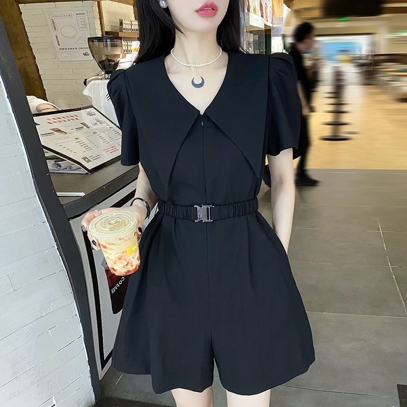 Gongyu Weng Summer New Arrival Navy Collar Wide Leg Shorts Jumpsuit Women's Thin Internet Celebrant Fashion Cock Pants