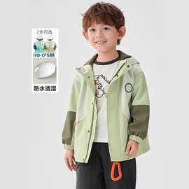 儿童冲锋衣二合一男童外套宝宝连帽软壳衣春秋2025新款童装潮两件