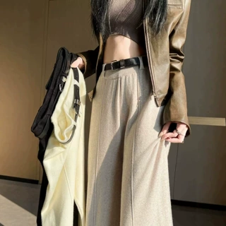 高腰显瘦慵懒风2026秋冬新款宽松针织阔腿裤女休闲软糯垂感直筒裤