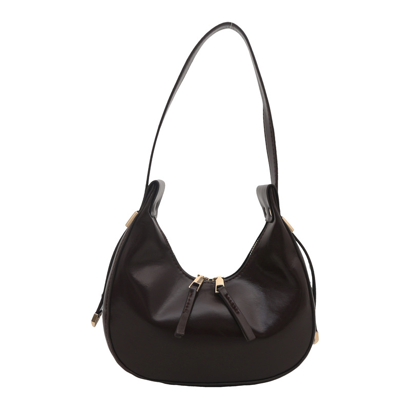 Bolsa de hombro de mujer brillante, doble cremallera, bolso de brazo, bolso de media luna, bolso de tendencia, bolso de nicho, bolso de mano.