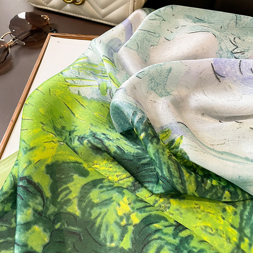 Green Oil Painting Summer Sunscreen Beach Scarf Women's Silk Scarf Extra Large Vacation  Korean Style New Scarf Shawl Fashionable
