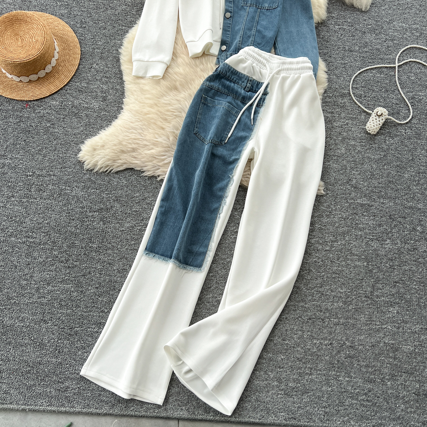 Conjunto de pantalón para mujer sudadera con capucha y jeans anchos_voghion.com