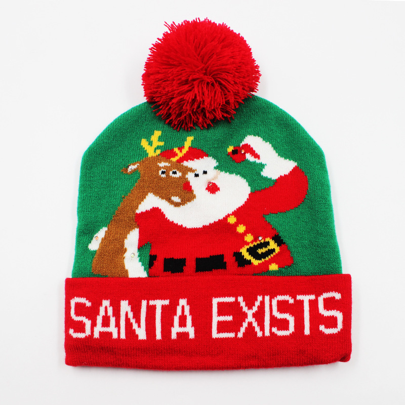 卸売越境パーティー高級クリスマスニット帽クリスマスぬいぐるみ発光帽子ニット毛糸帽子保温帽子|undefined