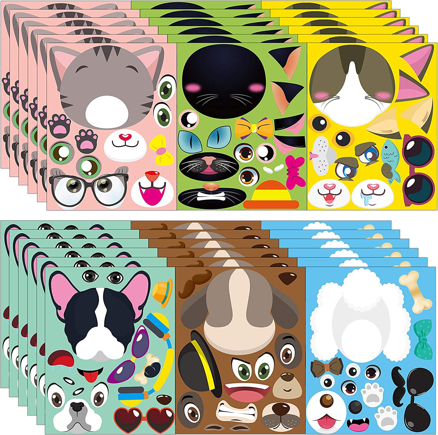 6 hojas/set perro y gato niños pegatinas DIY perro y gato pegatinas, pegatinas de juguete para niños adhesivo