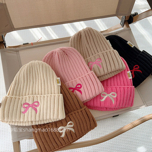 Korean Style New Bowknot Children's Knitted Hat Girl's Sweet All-match Wool Hat Autumn and Winter Warm Ear Protection Cold Hat Trendy
