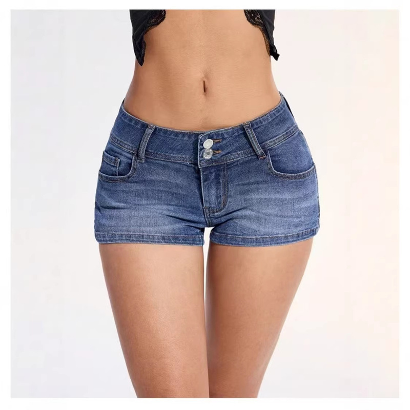 European and American Cross-Border Temu Summer New Hot-Selling Low-Waist Tight-Fitting Straight-Leg Women's Fashionable Versatile Stretch Denim Shorts