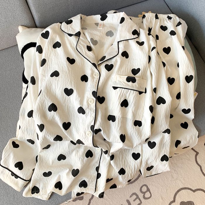 Al por mayor transfronterizo primavera y otoño nuevo pijama de mujer nubes de algodón con solapa cardigan de manga larga pantalones dulces set de ropa para el hogar