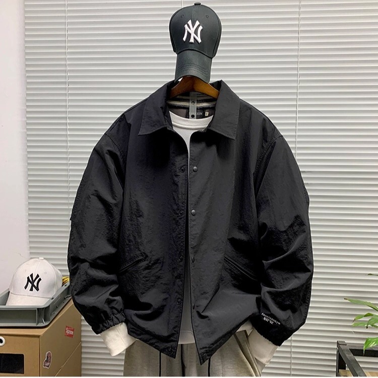 Japanese Retro Lapel Coach Jacket Men 2025 Spring and Autumn Workwear Versatile Solid Color Simple Windbreaker Men