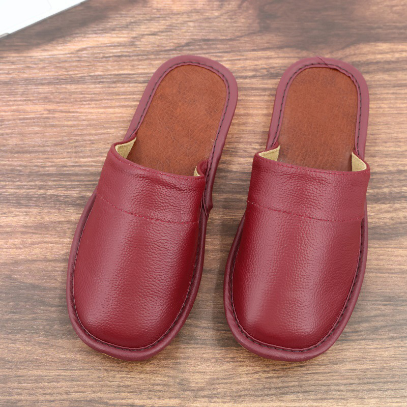 Thickened Cowhide Sole Slippers, All-Season Leather Slippers, Indoor Non-Slip Home Slippers, Closed-Toe Couple Style Genuine Leather Slippers for Indoor Use