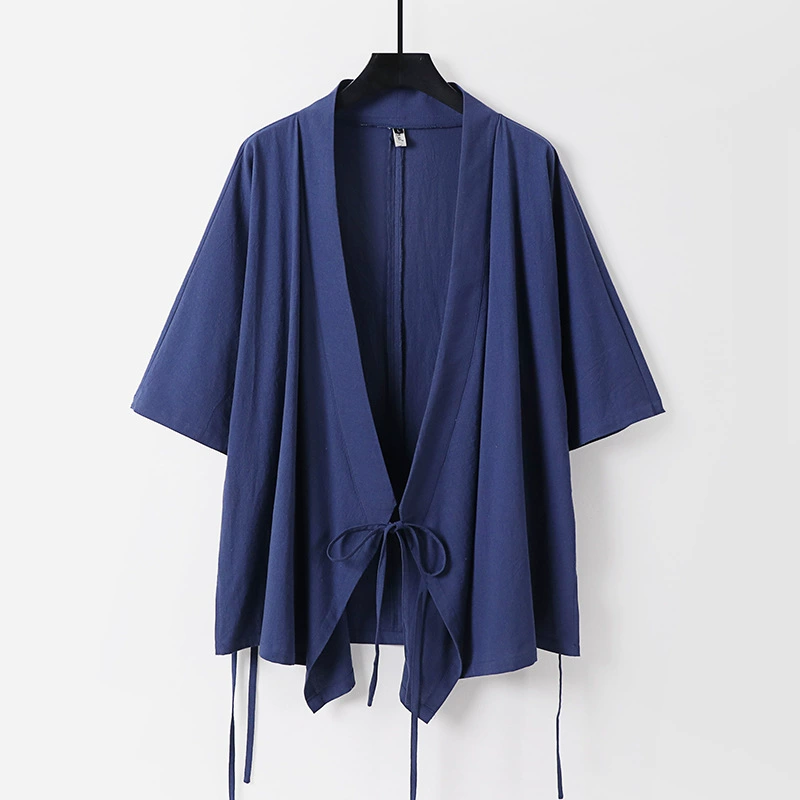 Мужская рубашка Hanfu из хлопка и льна с рукавом три четверти, льняная подкладка в китайском стиле в стиле ретро, ​​с внутренней подкладкой с половиной рукава, древний костюм, чайный костюм для мужчин