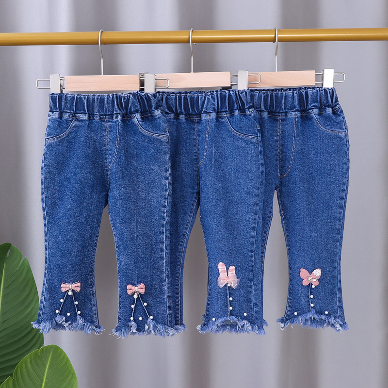 2021 new children's jeans flared pants a...