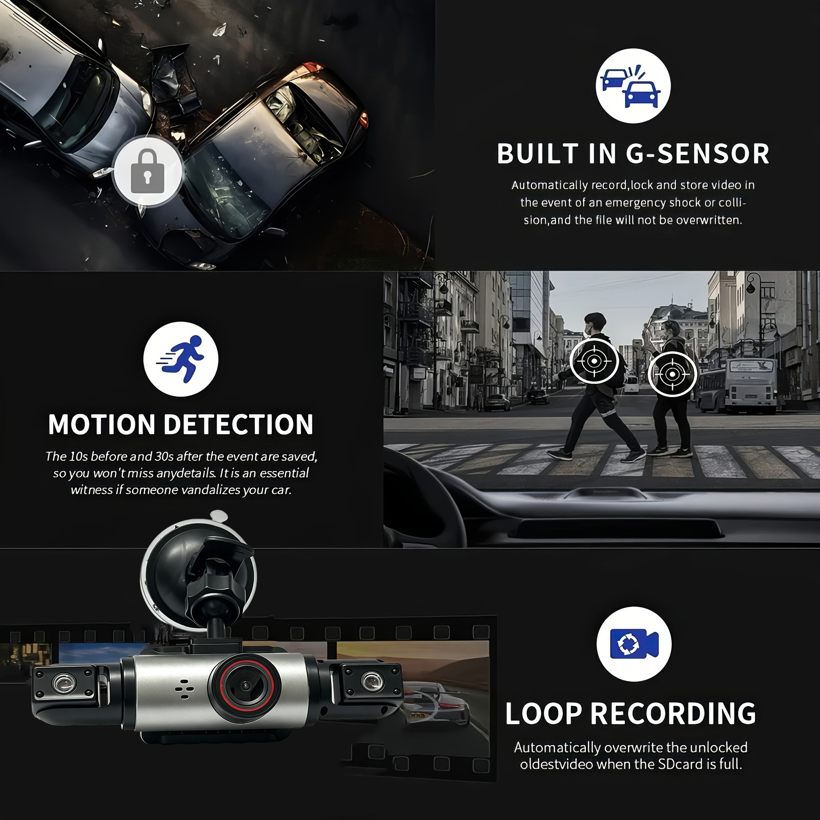 Panoramic four-camera dashcam with high-definition night vision for front, rear, left, and right, and reverse camera, factory direct supply at a favorable price
