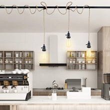 工业DIY项目厨房咖啡吧台带独立开关三头麻绳装饰复古悬挂吊灯