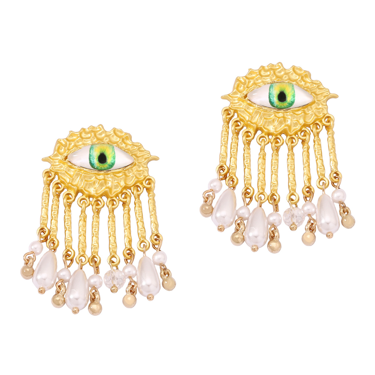 Vintage Pearl Tassel Drop Earrings With Eye Design For Women_voghion.com